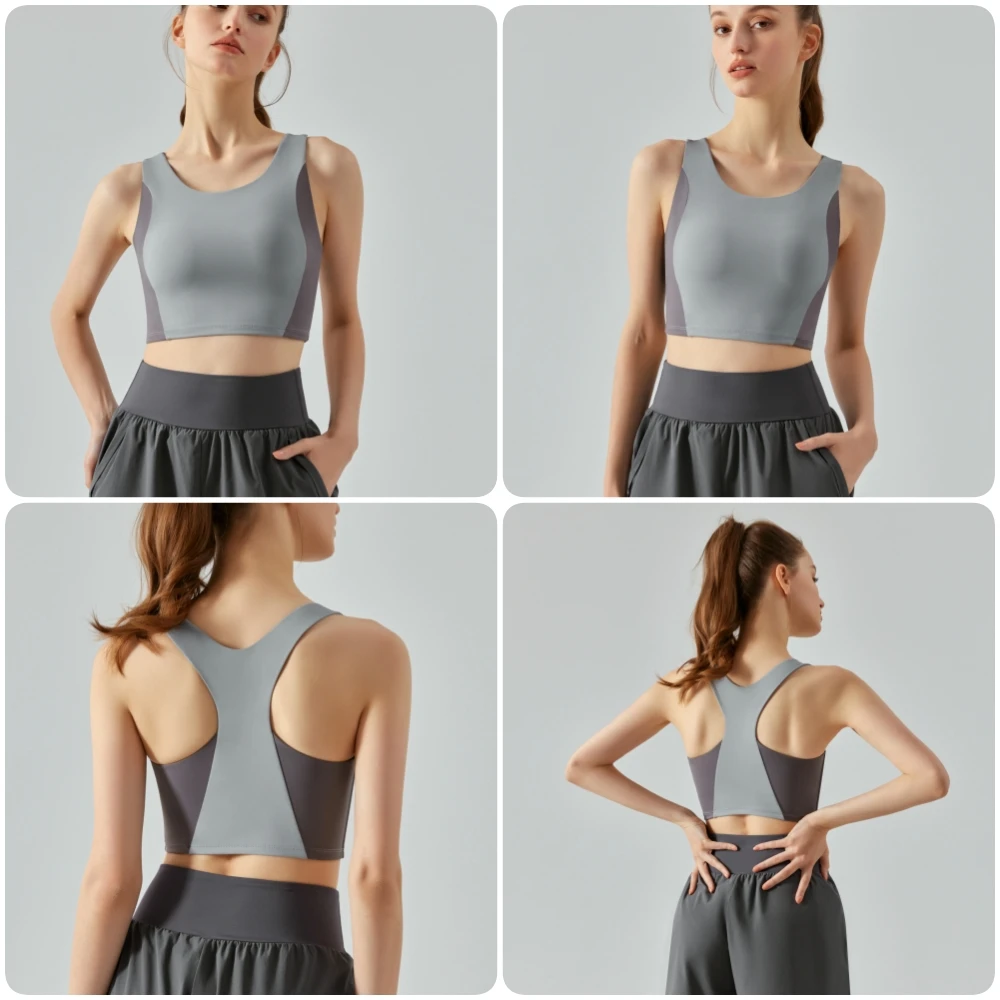

Kaycee 2023 New Outdoor Contrast Sports Underwear LULU Beauty Back Bra Fitness Vest with Chest Pad Yoga Suit Running Gym Bra