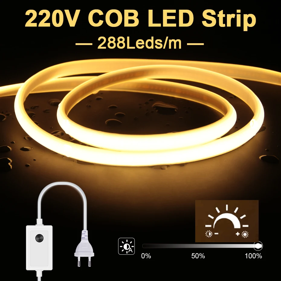 

Диммируемая Светодиодная лента 20 м, 35 м, 50 м, COB, неоновая Светодиодная лента, 288 светодиодов/м, водонепроницаемая гибкая светодиодная лента, ф...