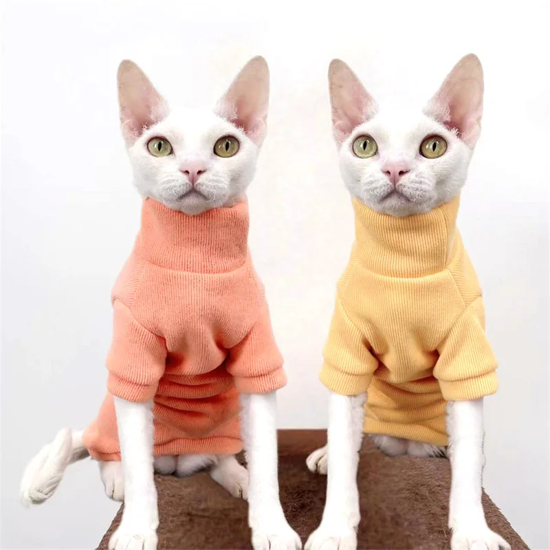 Fall Winter Turtleneck Cat Sweater Sphinx Hairless Cat Clothes Velvet Devon Rex Thick Kitten Clothes for Cat Sphynx Cat Outfits