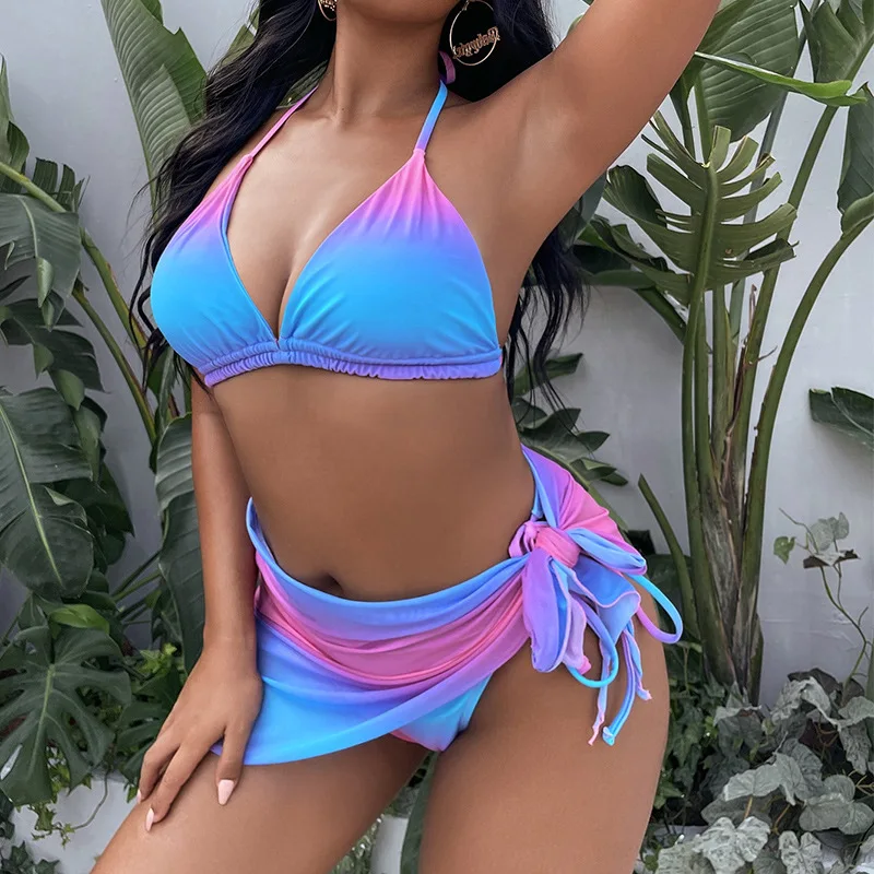 

Large size 4xl Bikini 3 Pieces Swimsuit dress Bathing Suit High Waist Swimwear Women Sweet Biquini Sexy Bikini 2022