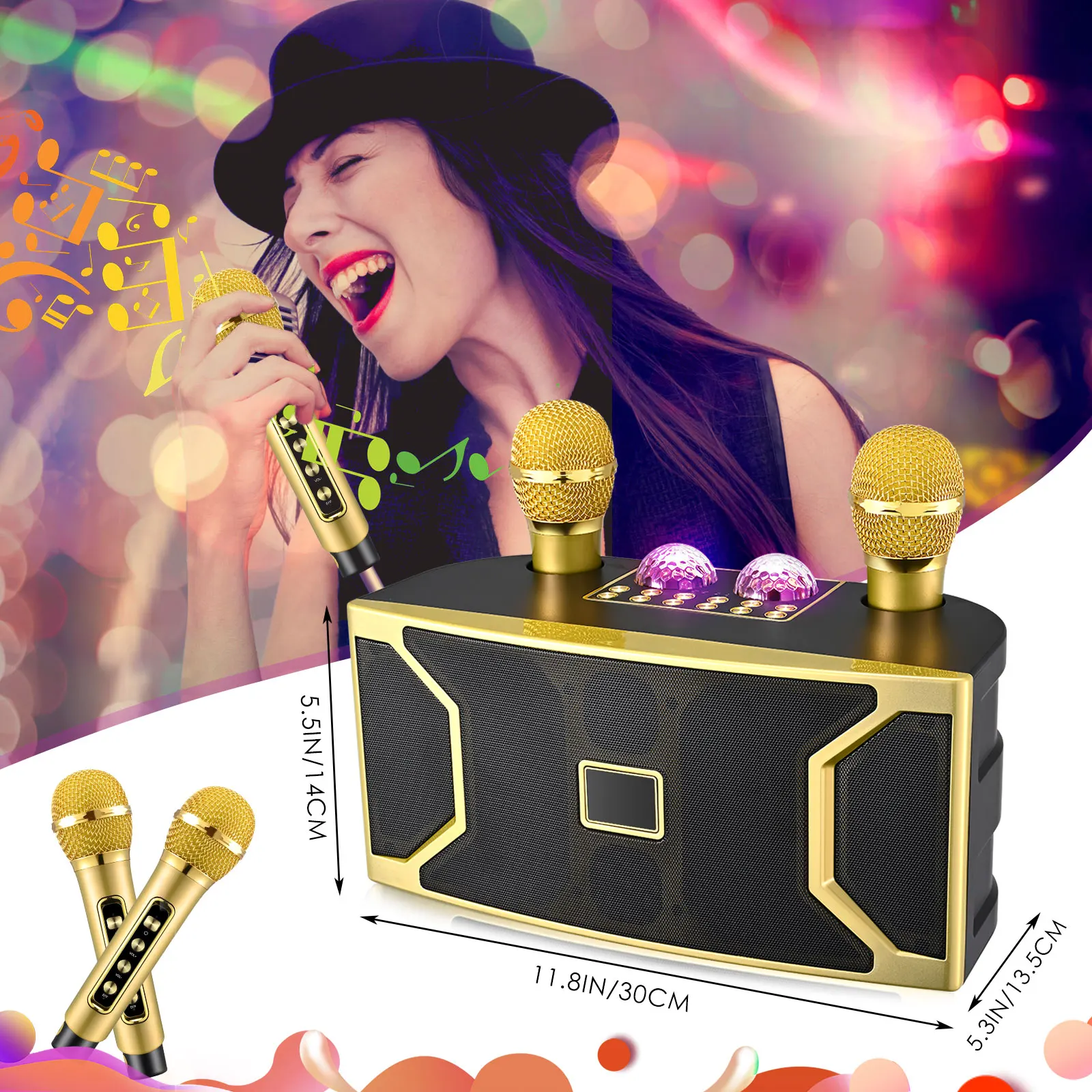 Караоке-машина портативная Bluetooth PA-система с 2 беспроводными микрофонами |
