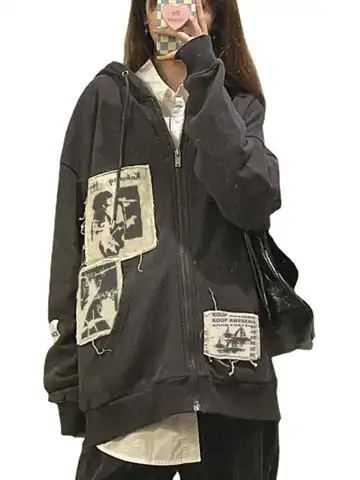 кофта Женская винтажная толстовка на молнии с принтом граффити зип худи