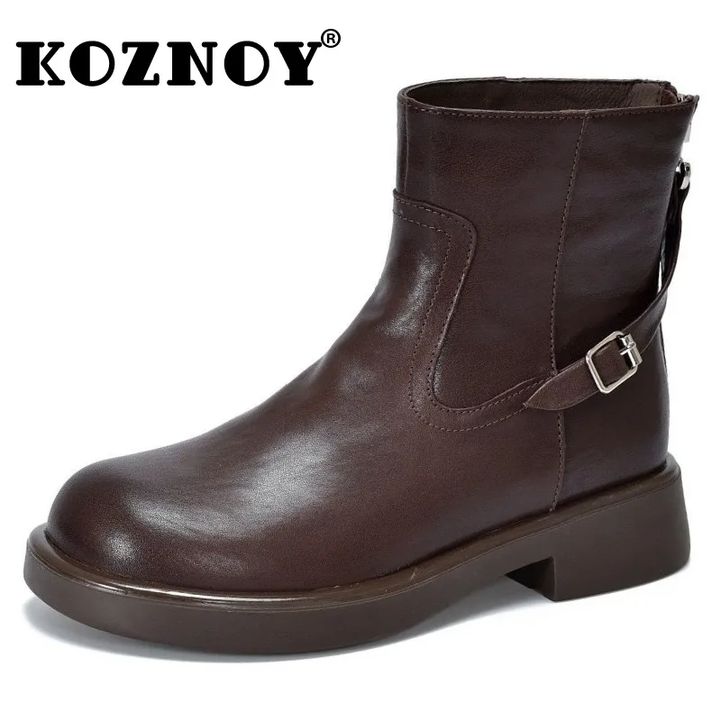 Koznoy/Винтажные зимние ботинки из коровьей кожи на массивном каблуке 4 см женские