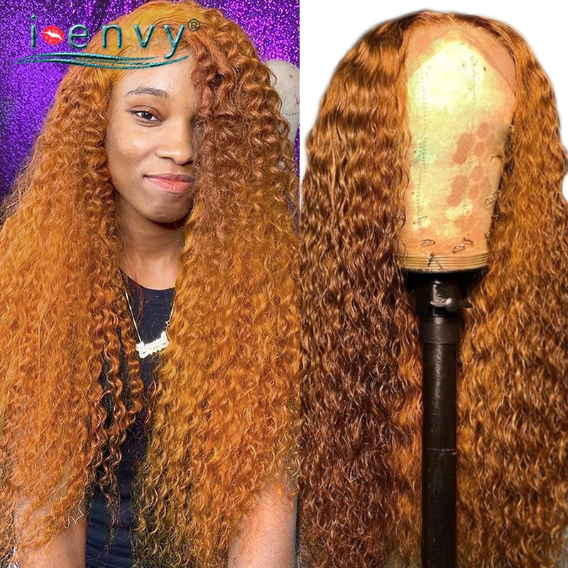 Ginger Brown Lace Frontal Wig Kinky Curly Blonde Human Hair Wigs Highlight Lace Front Wigs Peruvian Hair Transparent Lace Wigs