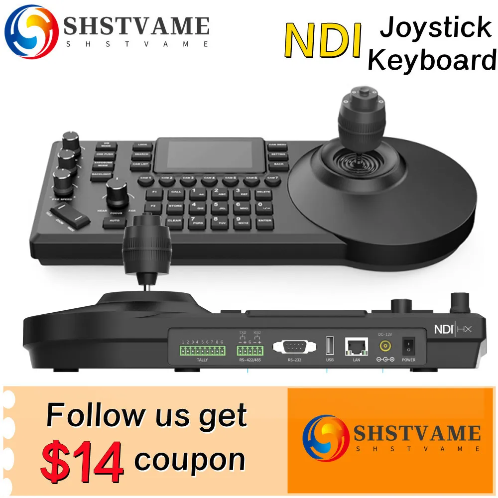 2023 New NDI Live Streaming PTZ Controller Joystick Keyboard 3-inch Color Screen Panel Visca Pelco-D/P Protocol Rocker Console