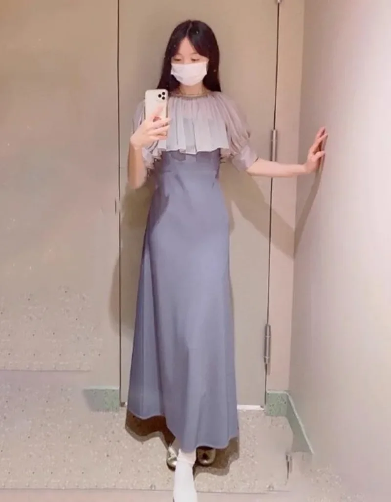 Прямое платье Kuzuwata с V-образным вырезом и бантом на воротнике пышными рукавами