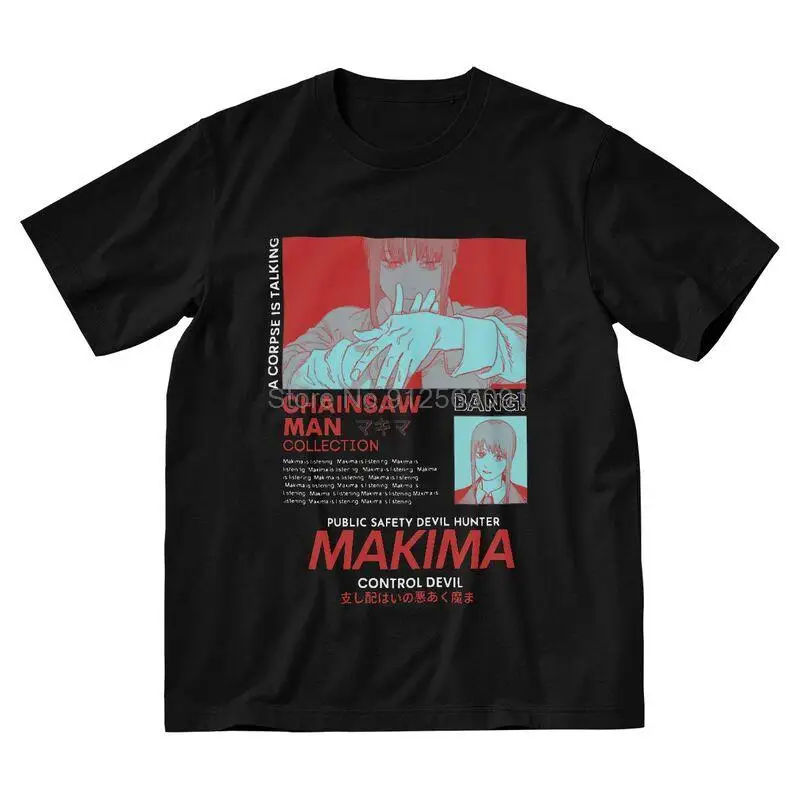 

Men's Chainsaw Man Warrior Denji T-Shirt Funny Anime Manga Makima Red Tshirt Short Sleeve Hip Hop T Shirt Cotton Tee Tops Gift
