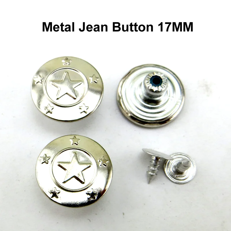 

30PCS Silver Jeans Star Button 17MM Decoration Jean Trousers Buttons Fits Sewing MJB-404G