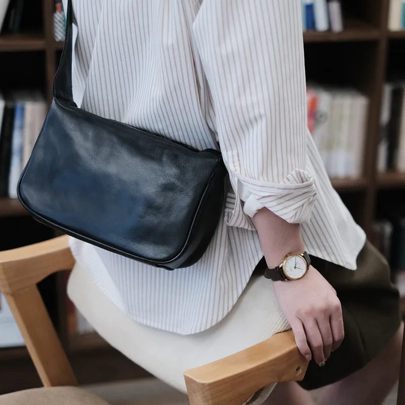 

Simple fashion genuine leather ladies underarm dumplings bag designer luxury soft real cowhide women's shoulder bag satchel