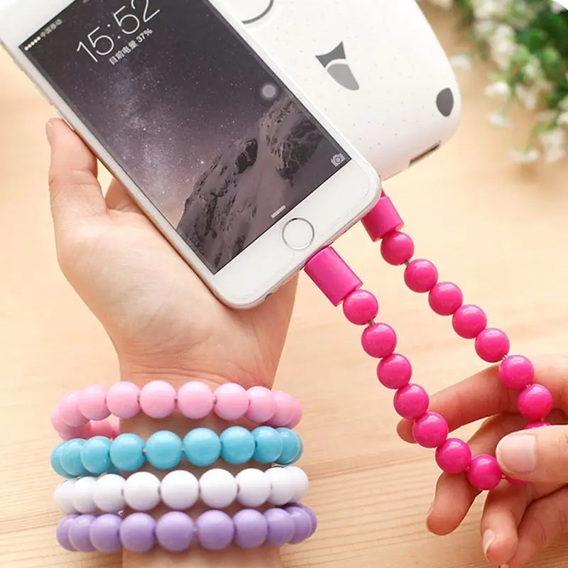 

Bead Pure Color Bracelet USB Cable Universal Mobile Phone ipad Charger For iPhone Android Type C Sync Data Fast Charging Cord
