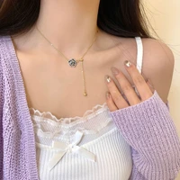 korean niche camellia diamond encrusted womens necklace retro fairy niche light luxury collarbone chain for women
