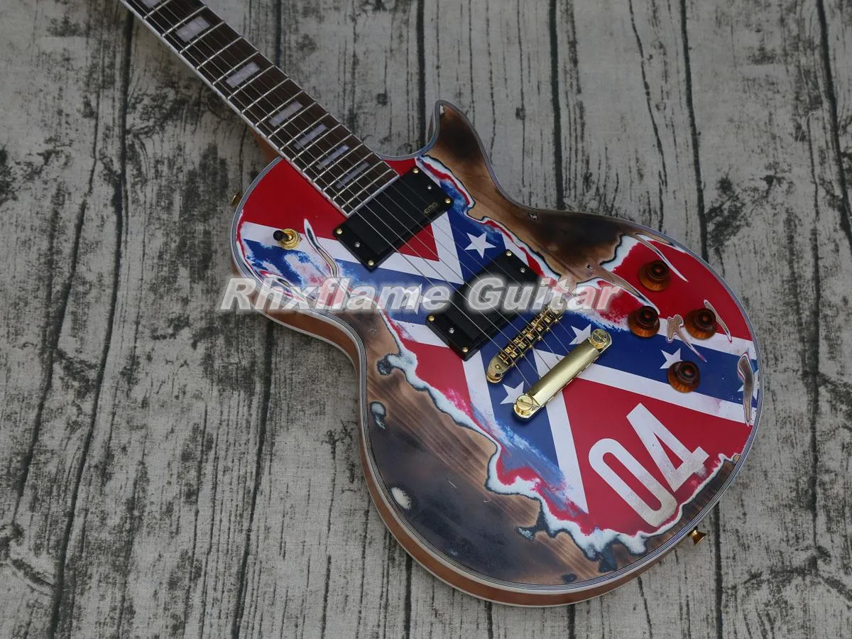 

In Stock 04 Heavy Relic Fire Burn Electric Guitar China EMG Pickups Gorver Tuners Gold Hardware