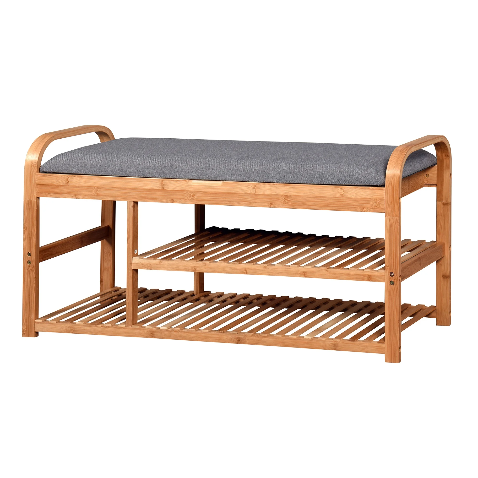 

Living Room Bamboo Storage Bench， Entryway 3 Shelves Bench with flip storage compartment 39.37 x 13 x 19.88 inch
