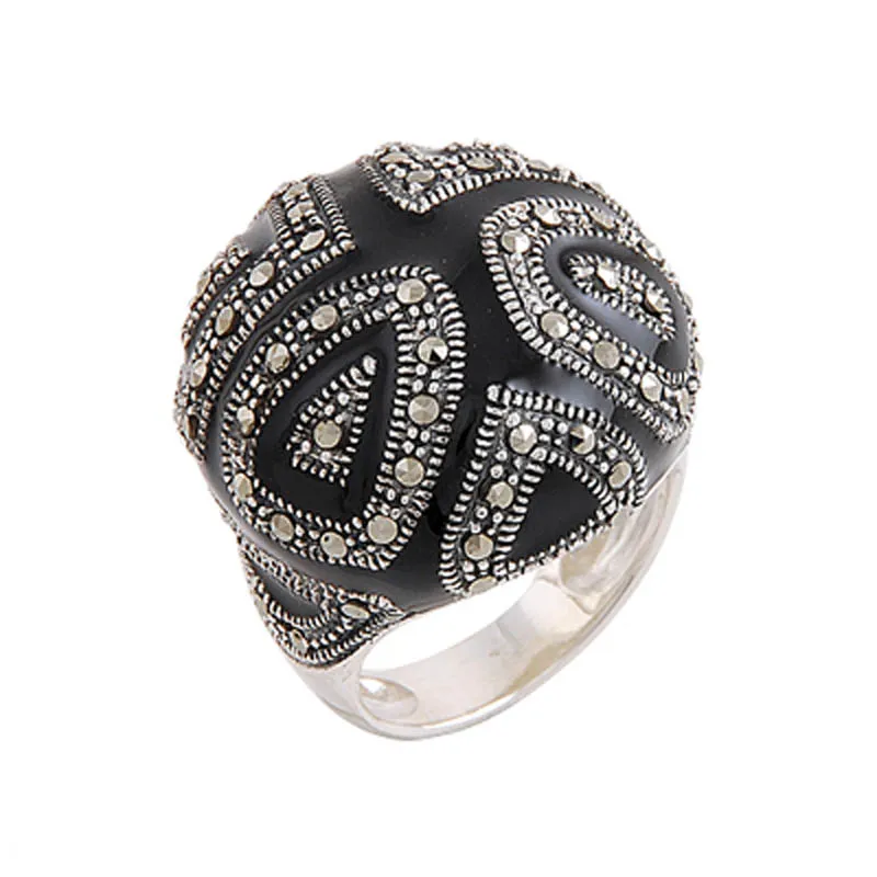 

Серебряное 925 пробы кабошоны и марказит кольцо