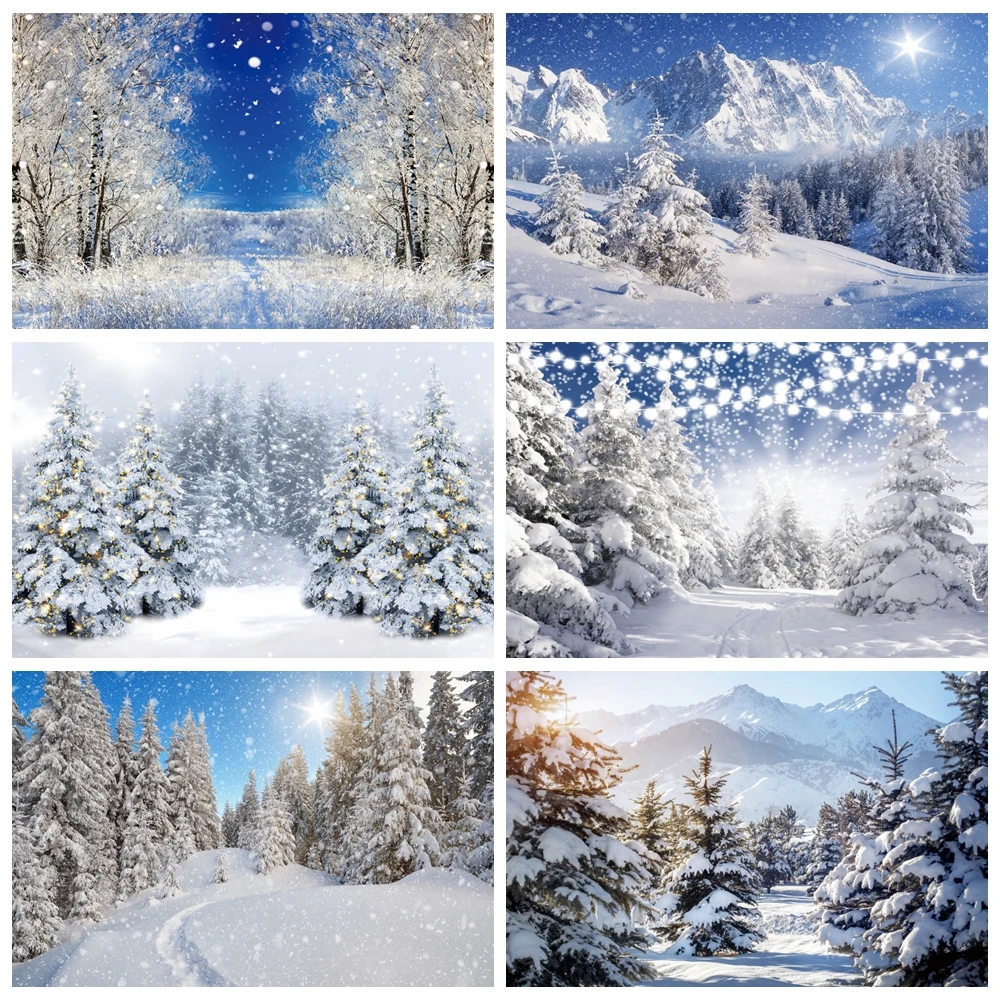

Зимний лес Снежная сцена фон для фотографии дерево снежинка Страна Чудес Рождество детский день рождения Фотофон