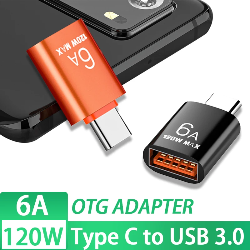 

6A USB C Type C OTG Adapter 5Gbps High Data Transfer Speed Type C Male to USB 3.0 Female Converter 120W Fast Charging Adapter