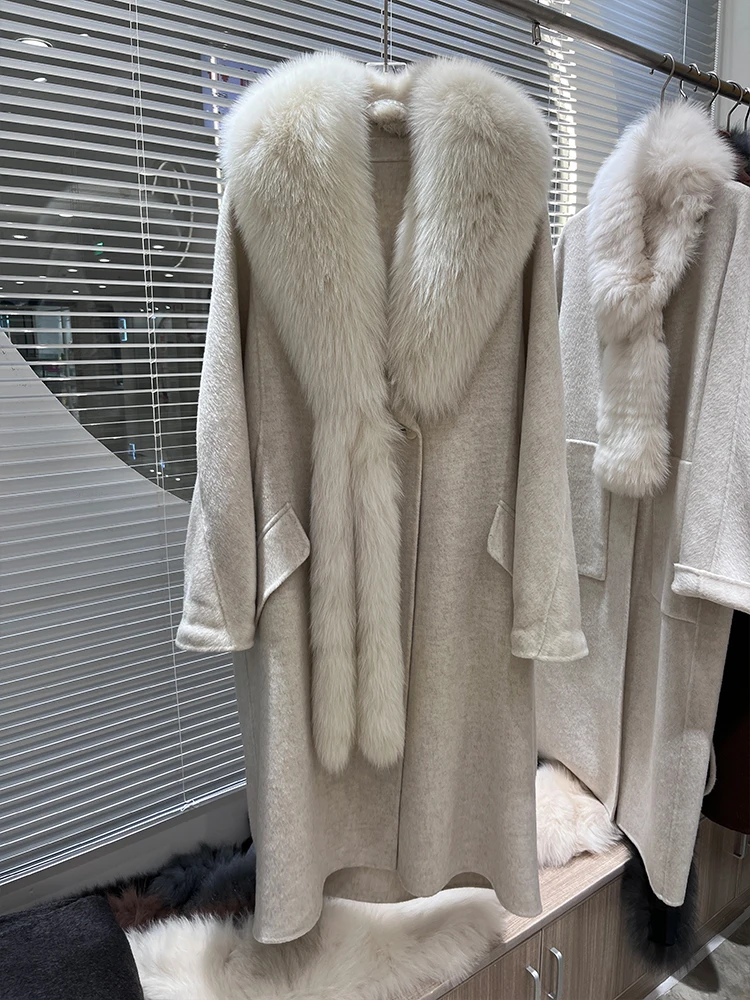 2024 новое модное длинное женское шерстяное пальто с большим воротником из