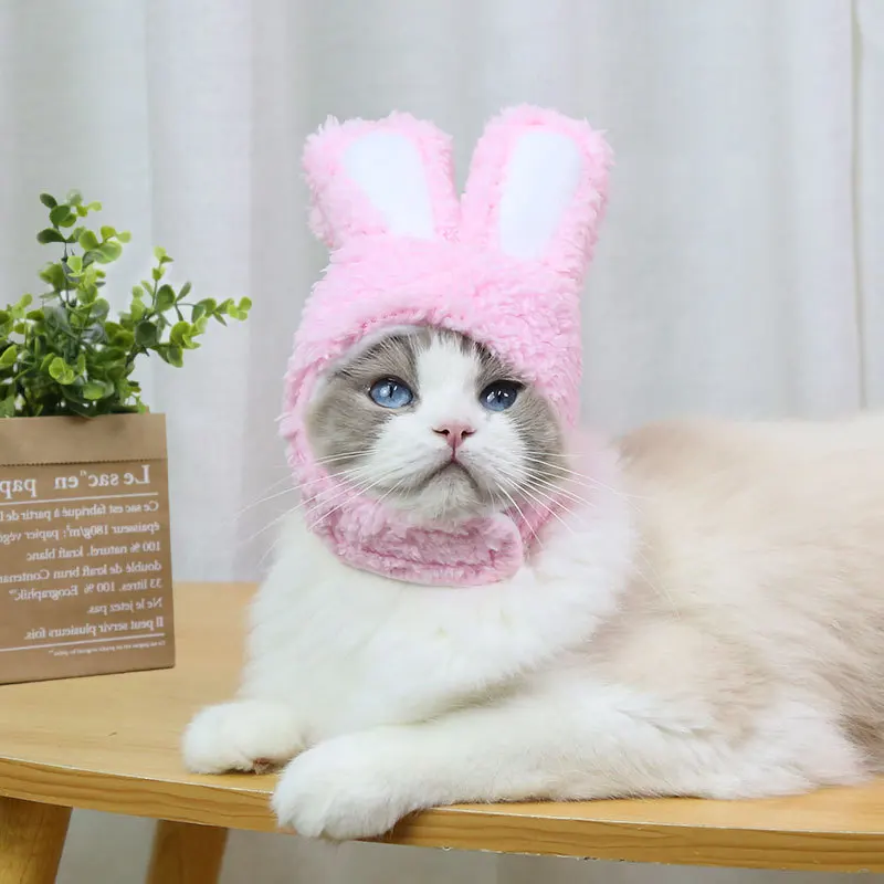 

Cute Pet Dog Cat Cap Costume Warm Rabbit Hood Cat Bunny Headgear Dog Transformed Hat Bunny Ears Pet Headdress Cat Accessories
