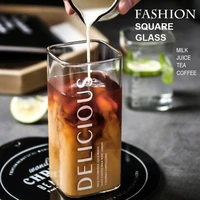 creative square transparent glass nordic modern breakfast coffee mugs microwave tea milk juice drinkware home office accessories