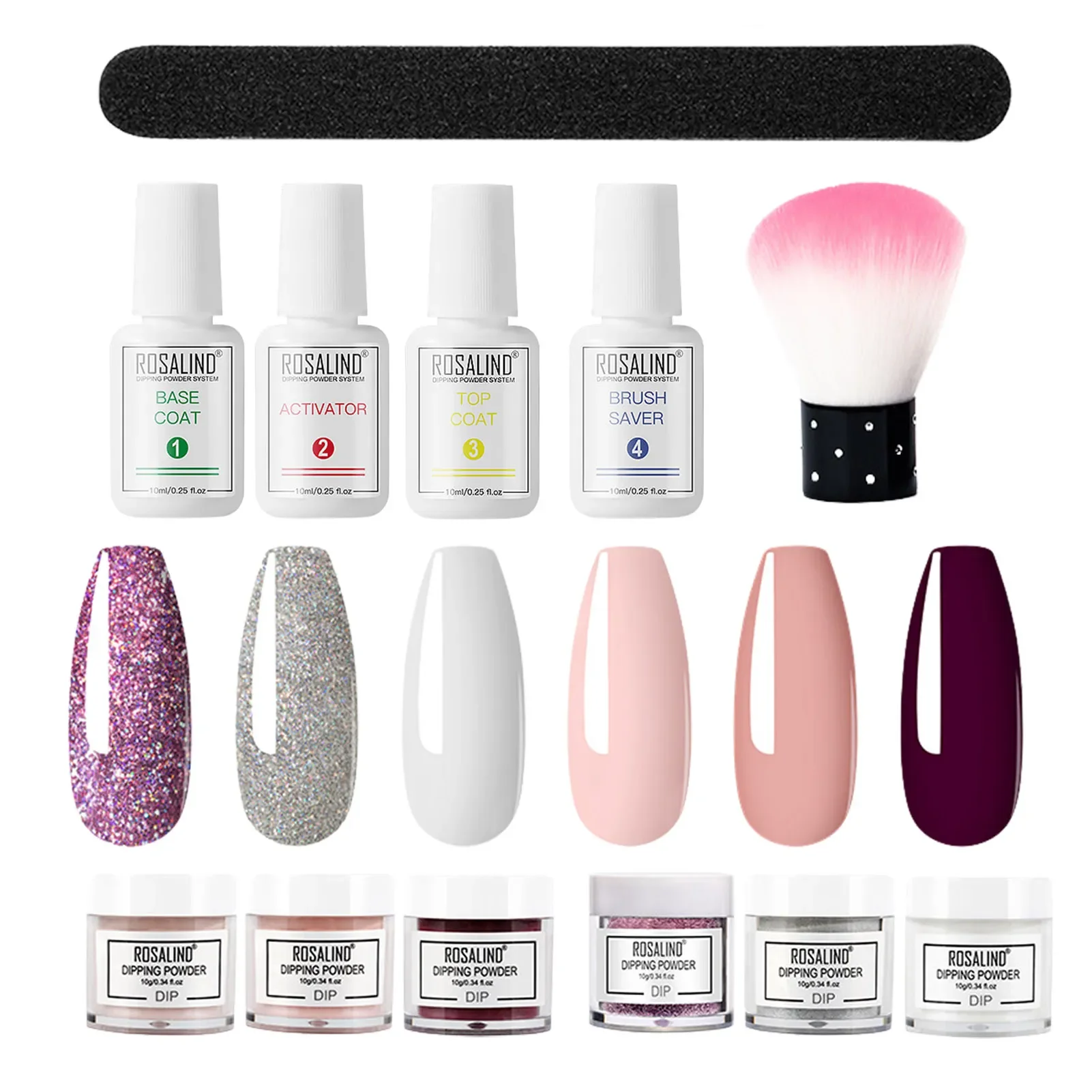 

NEW2023 6pcs Dipping Powder Set With Base Top Coat French White Nude Pink Dip Glitter Powder Pigment For Nail Art Decorations To