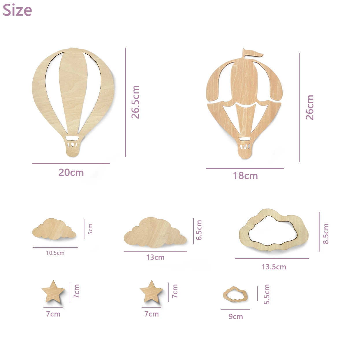 

Деревянные воздушные шары, облака, звезды, набор из 8 штук
