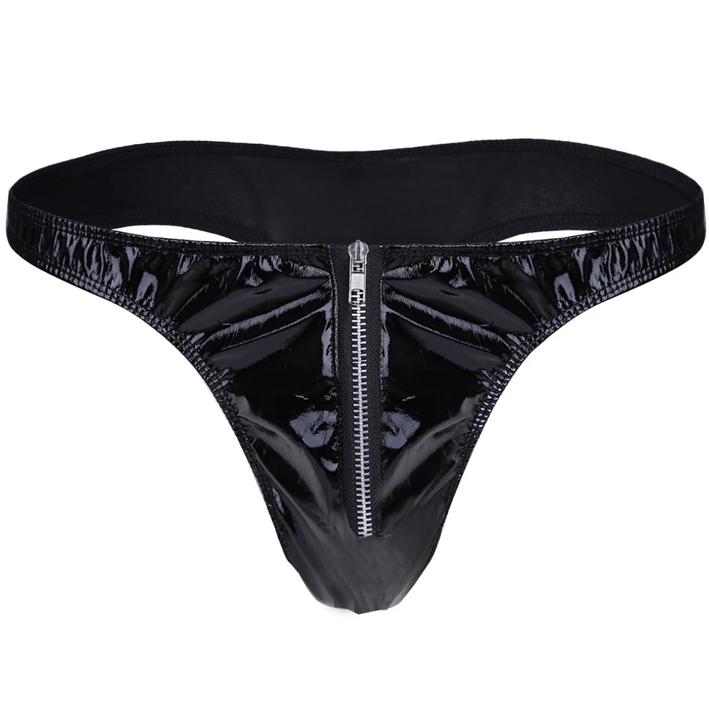 

Pu Leather G-string Man Sexy Zipper Open Crotch Underwear T-back Thongs Male Open Butt Thongs Gay Erotic Lingerie Underpants