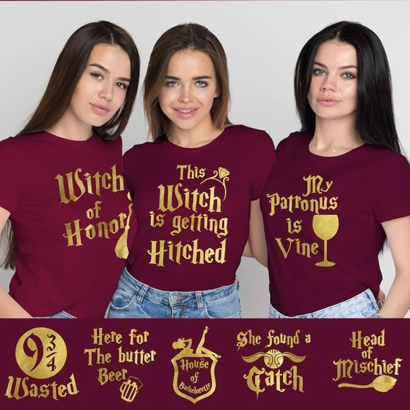 witches theme party ladies burgundy graphic t shirts. My Weekend with rose gold print shirts for women. Summer short sleeve Tops