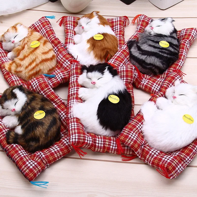 

Simulation Cute Animal Doll Plush Sleeping Cats Toy with Sound Kids Christmas Gift Decration Decor For Home