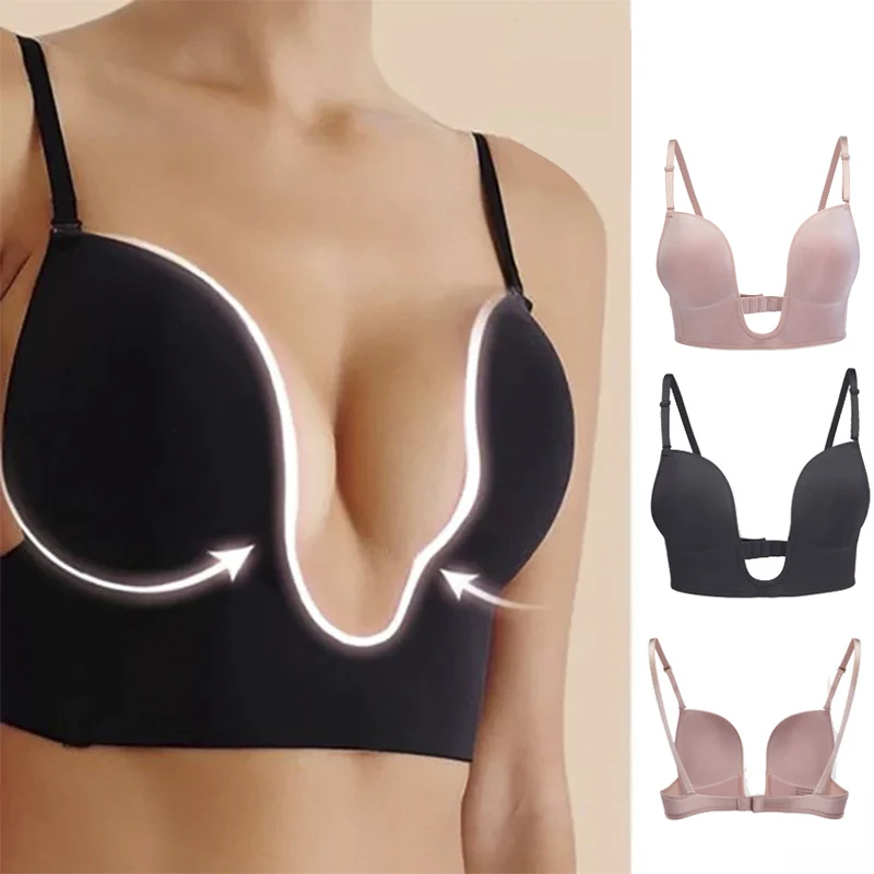 

Нижнее белье женское Бесшовное с открытой спиной, Свадебный Невидимый пикантный интимный бюстгальтер пуш-ап с глубоким U-образным вырезом, лето