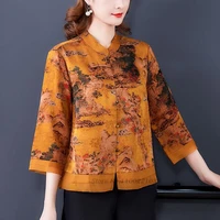2022 chinese vintage qipao cheongsam shirts flower printing vintage loose blouse female traditional elegant oriental tang suit