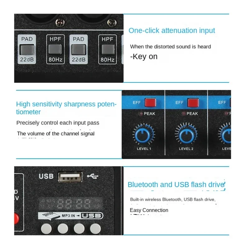 F5-A Channel 5 Audio Mixer Interface Portable Mixing Console Sound Card for DJ Karaoke PC Recording