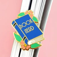 book nerd flowers reading lover brooch metal badge lapel pin jacket jeans fashion jewelry accessories gift