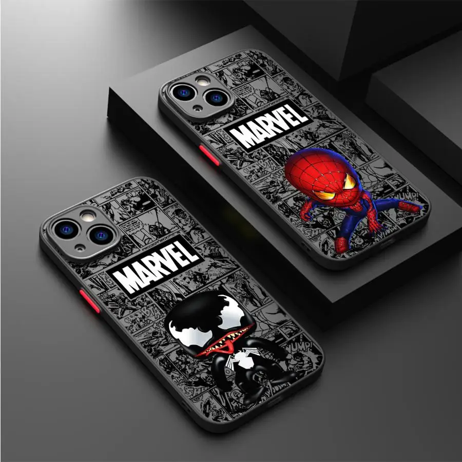 Marvel Sipiderman Ironman Phone Case for Apple iPhone 16 11 13 15 12 14 Pro Max 7 XR X XS Mini Plus 8 Matte Cover