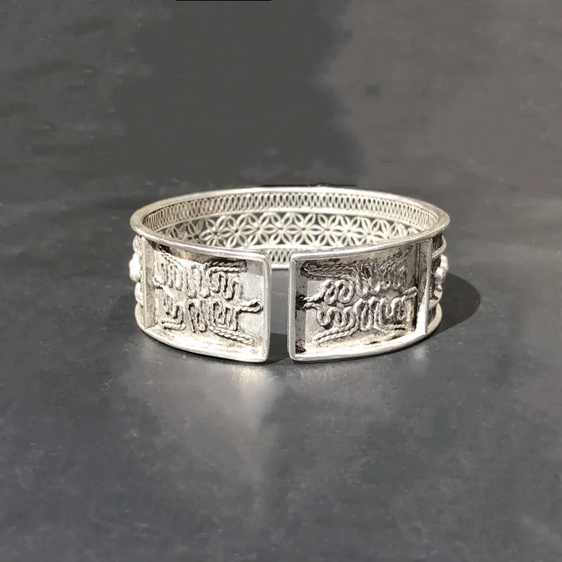 Широкий браслет ручной работы из филиграни Guizhou в этническом стиле с вырезами, серебряный браслет Miao для мужчин и женщин, 1 шт.