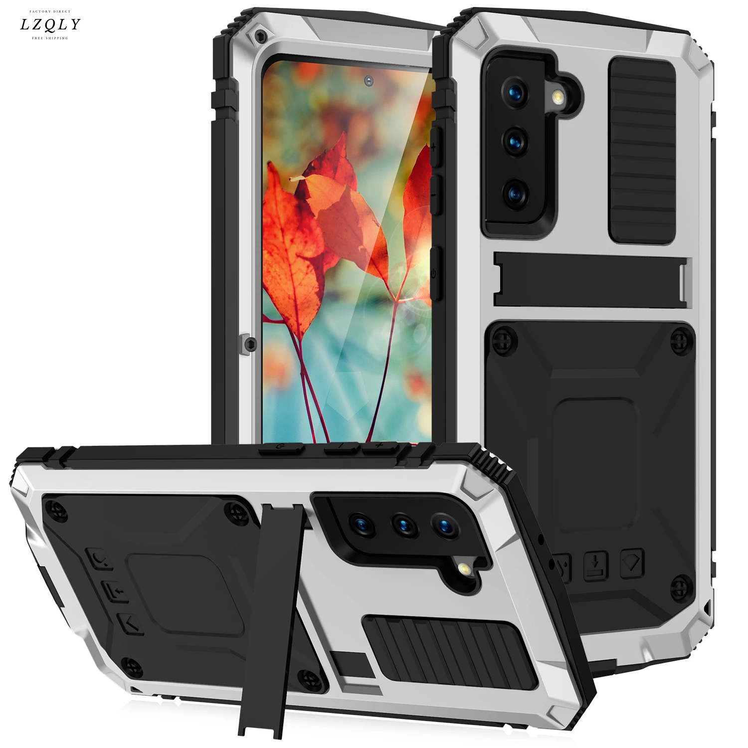 

360 полноразмерный Защитный Прочный чехол для Samsung Galaxy S21, S20 Plus, A32, металлический алюминиевый силиконовый ударопрочный чехол с подставкой