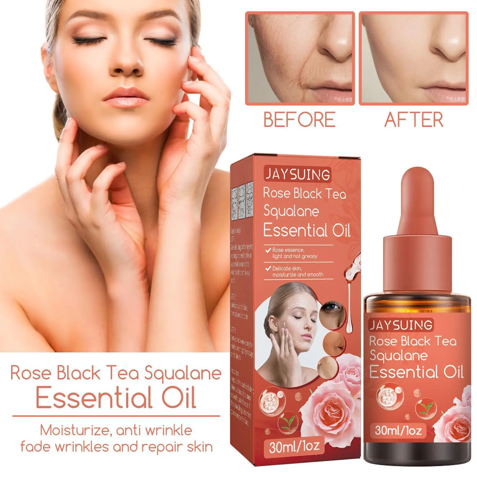 

Rose Oil Essential Oil Natural Facial Rose Oil Moisturizes Skin Lightening Wrinkles Reliable Skin Care Supplies For Provide 30ML