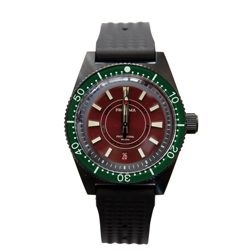 

Hollow Diving Watch Fully Automatic Movement Mechanical Men's Watch Bubble Mirror Green Glow Retro