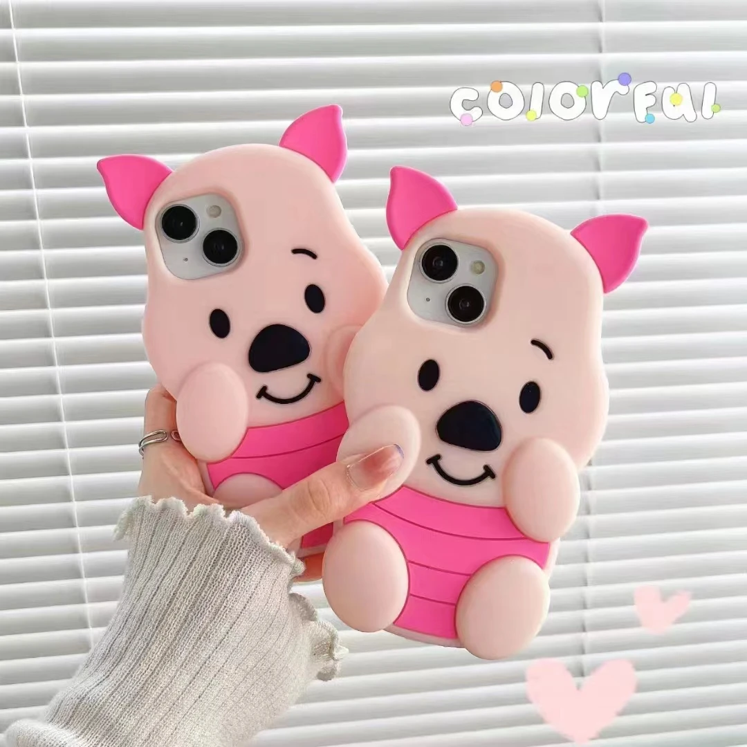 

NEW Disney Piglet Pink 3D Stereoscopic Phone Cases For iPhone 14 13 12 11 Pro Max Mini XR X XS MAX 8 7 Plus Back Cover