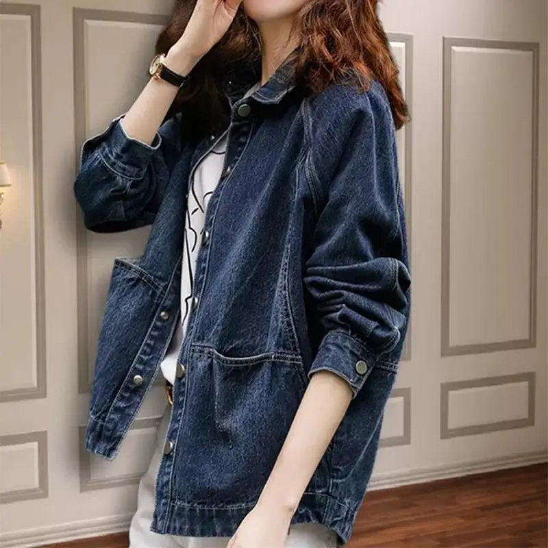 

VANOVICH Korean Japan Style Loose Casual Retro Design Blue Denim Jacket 2022 Spring and Autumn New Puff Coats for Women