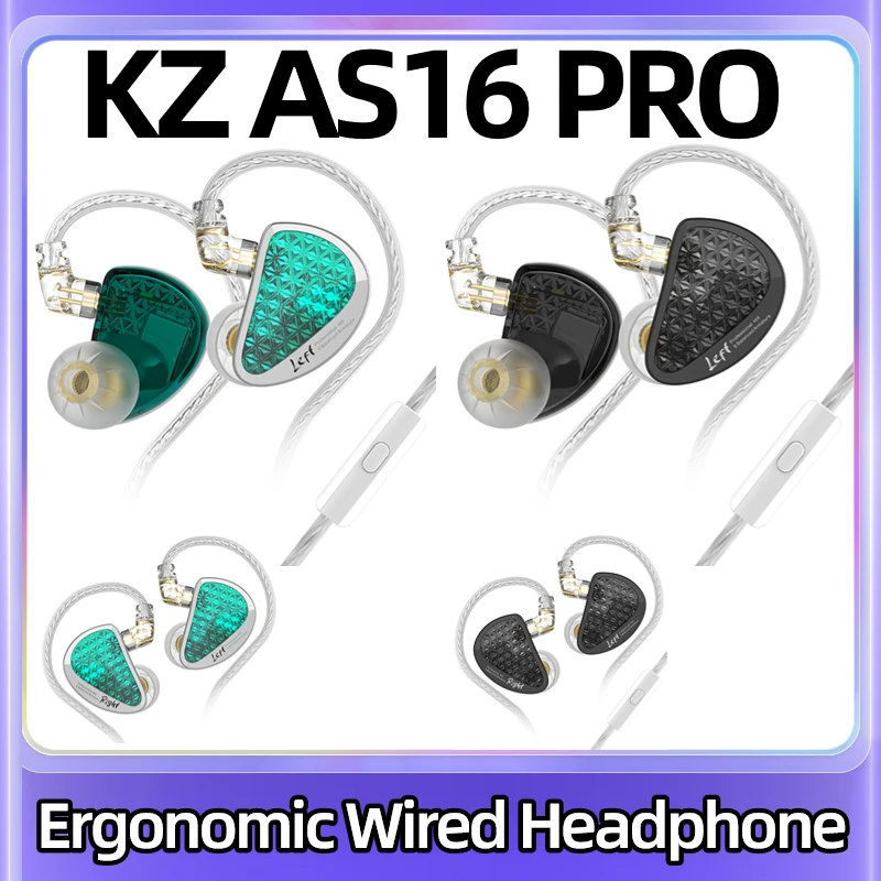 KZ AS16 PRO In Ear Wired Earphones 3.5mm Plug Noise Cancelling Earbuds Sport Headset HiFi Bass Monitor Music Headphone - купить по