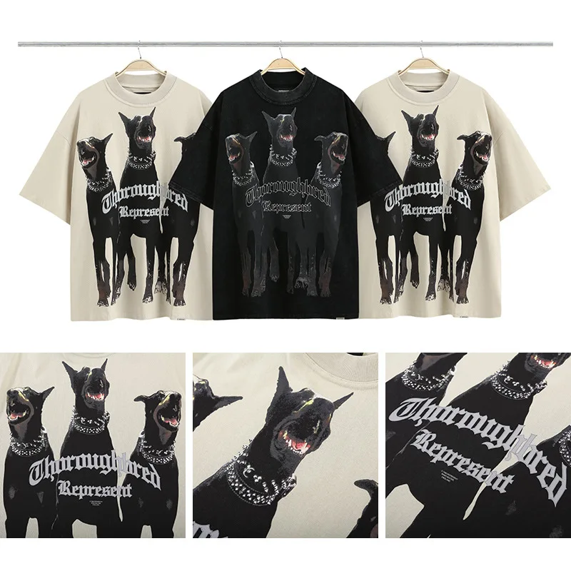 

REPRESENT Doberman Print Washed Old Short-sleeved European And American Men's Summer Heavy Tide Brand T-shirt