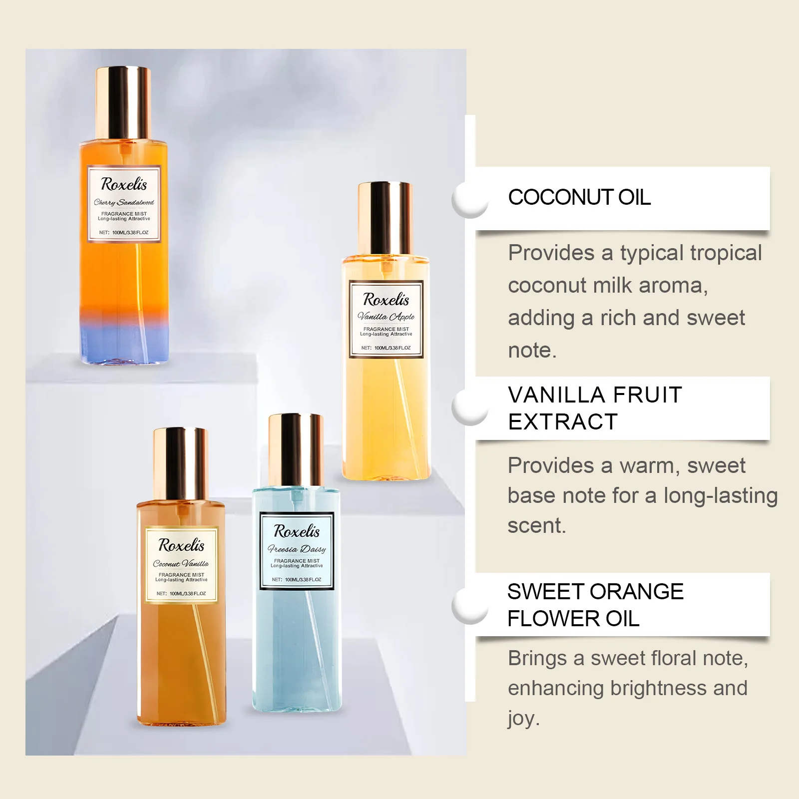 Фото Серия романтических ароматов для тела, натуральный и свежий аромат, стойкий аромат, элегантные духи, спрей для тела №2