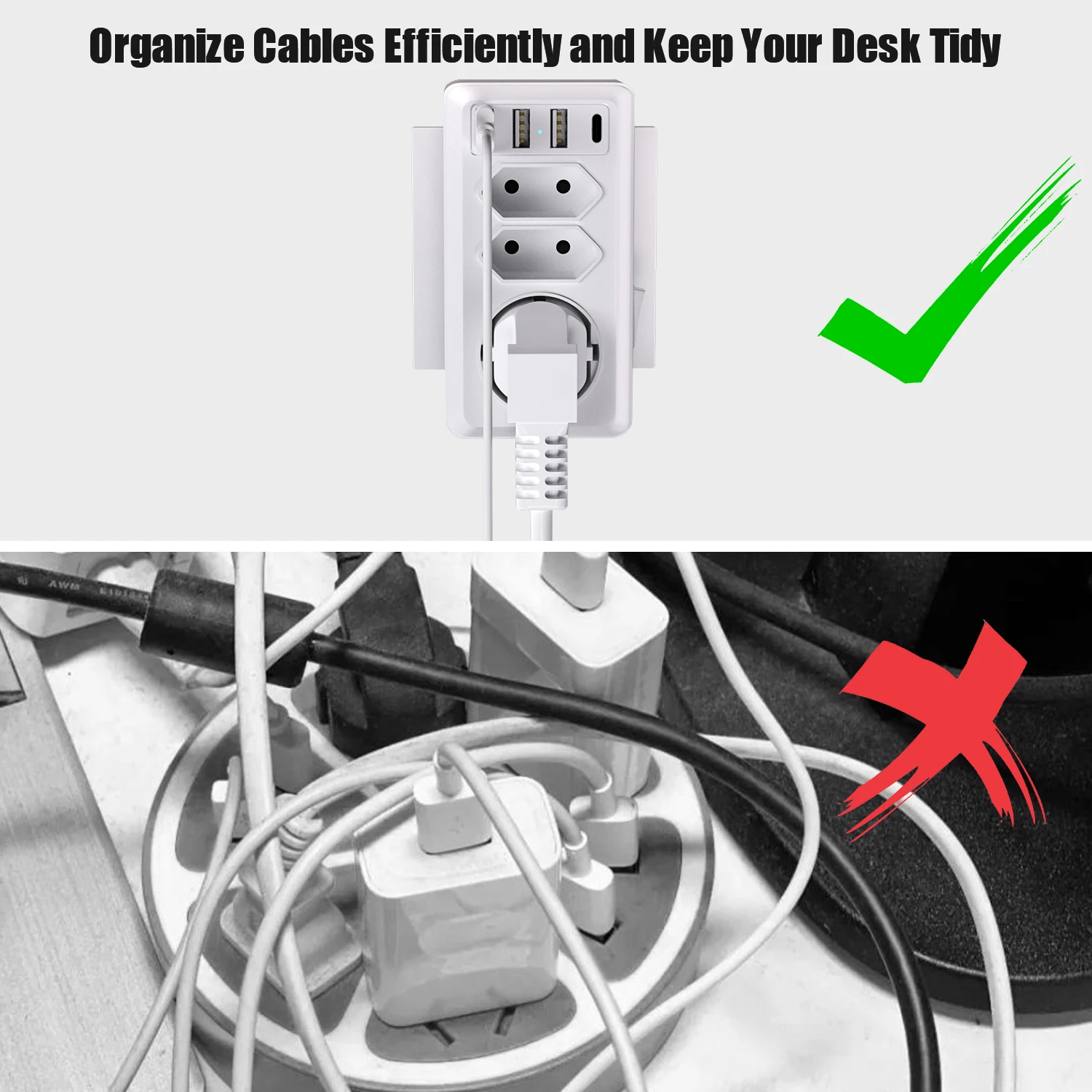 Удлинитель настенный с 3 USB-портами 240 в 16 А