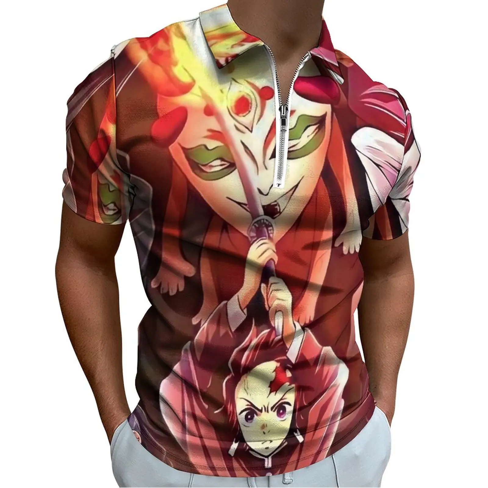 

Demon Slayer Casual T-Shirts Kyojuro Rengoku Polo Shirts Turn Down Collar Streetwear Shirt Man Custom Clothing Plus Size 4XL 5XL