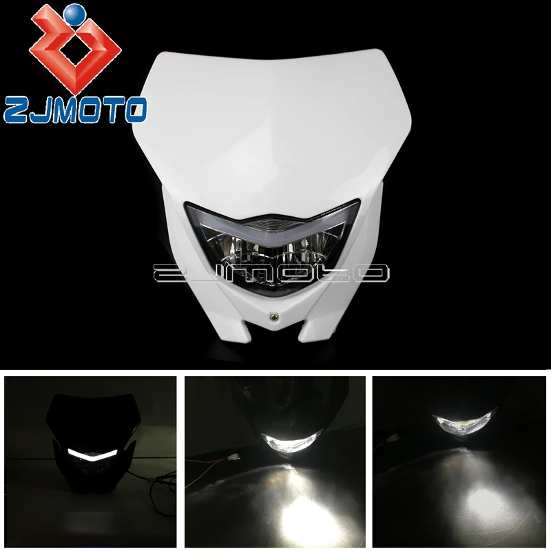 

Белый H4 Dirt Bike Мотокросс Фара Обтекатель Универсальная Фара Для Yamaha WR250 WR450 TTR WR Enduro Supermoto Головной Свет Маска