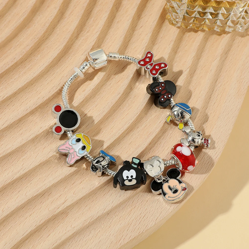 Милый браслет Микки Маус Дональд Дак шармы бусины для женщин девушек ювелирные