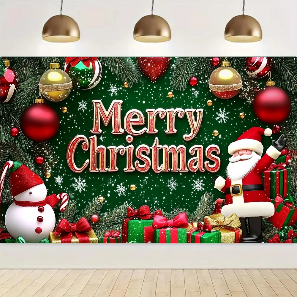 Веселый рождественский баннер большой полиэстер Санта-Клаус снеговик подарки