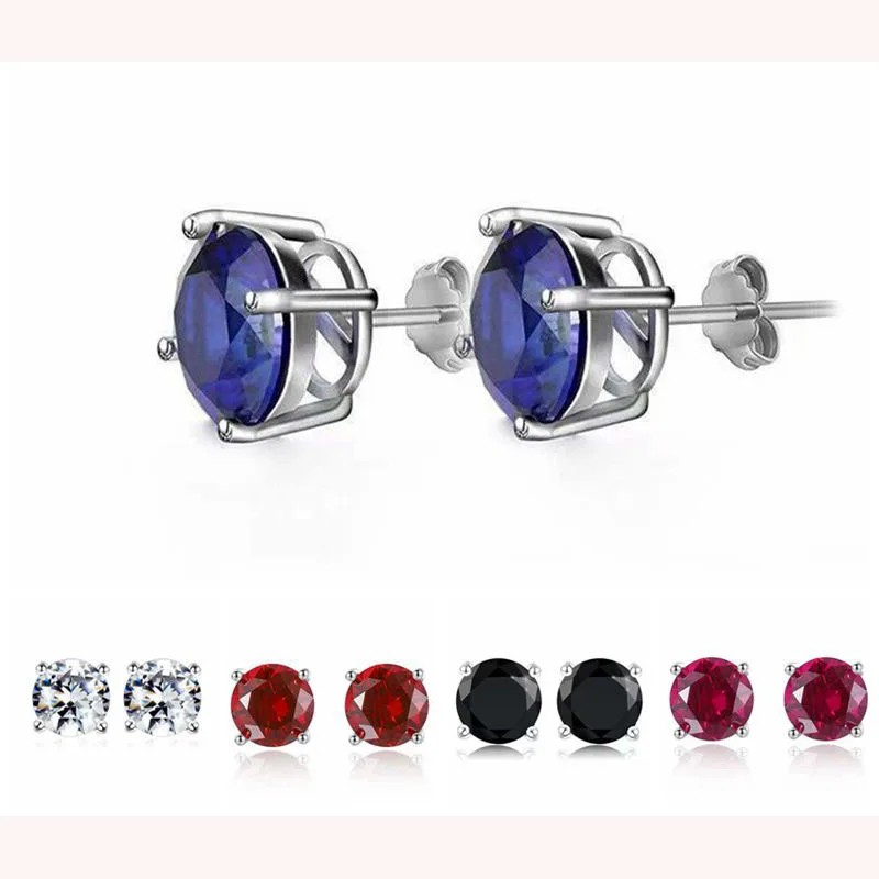

Simple Korean Style Stud Earrings Ladies Girls Teens Red Black Blue Zircon Mosaic Usually Casual Earrings