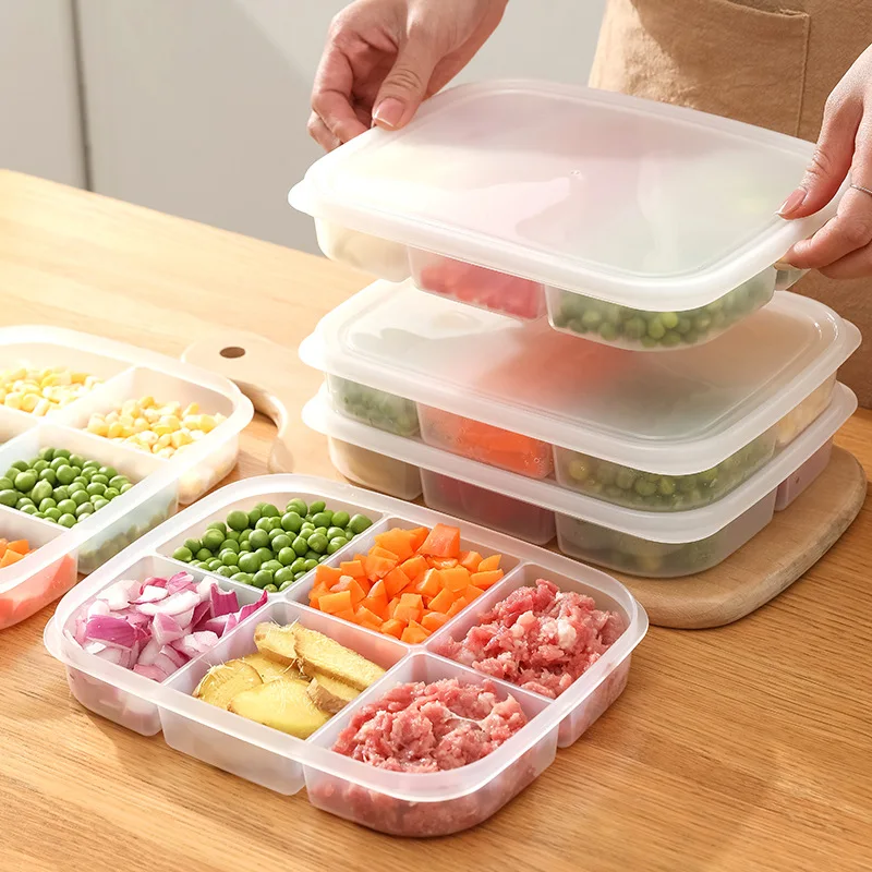 

3pcs 5/6 Grids Side Dish Container Meat Food Preservation Box with Lids Refrigerator Freezer Storage Organizers Transparant PP