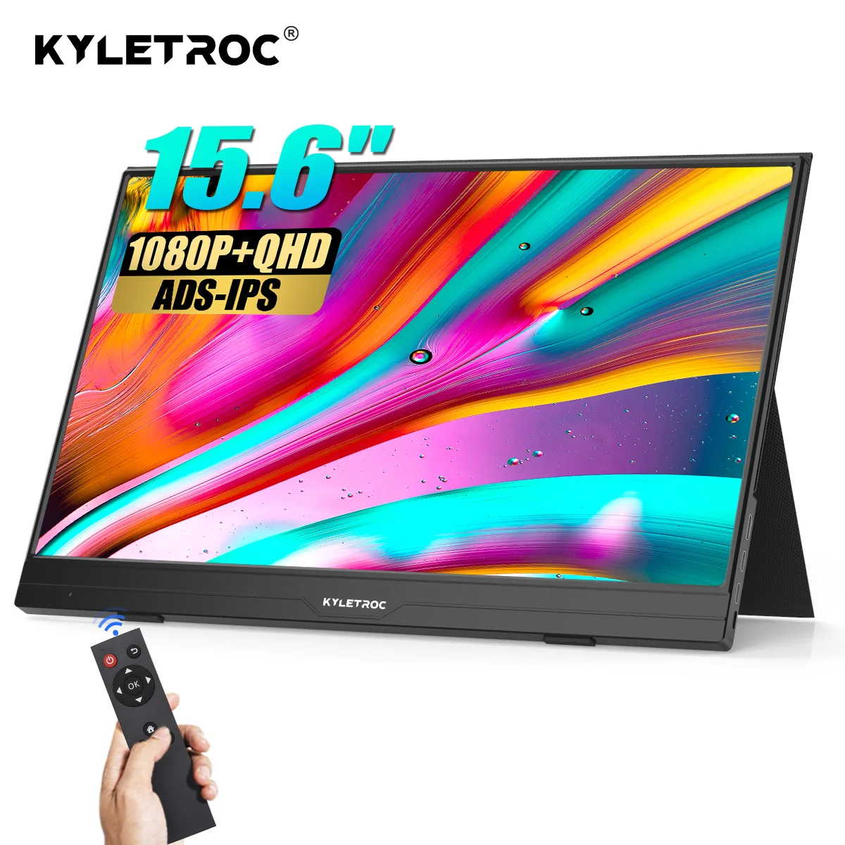 

KYLETROC portable monitor 15.6 inch 1080P type c HDMI-compatible display with remote control for ps4 switch xbox laptop phone